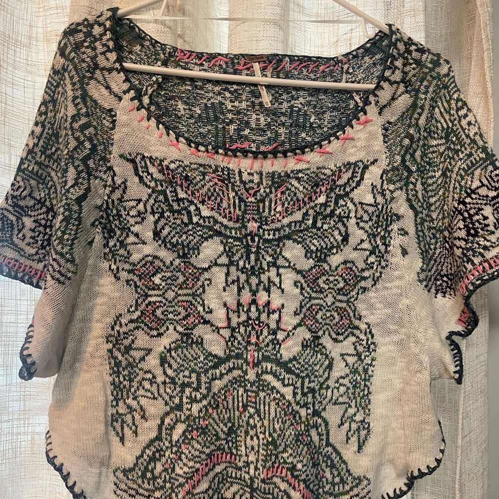 Free People Multicolor Knit Top with Pink Stitching